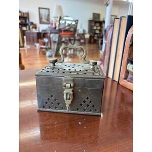 Vintage Indian Brass Dhoop Dāni – Pierced Incense / Trinket Box, 5″